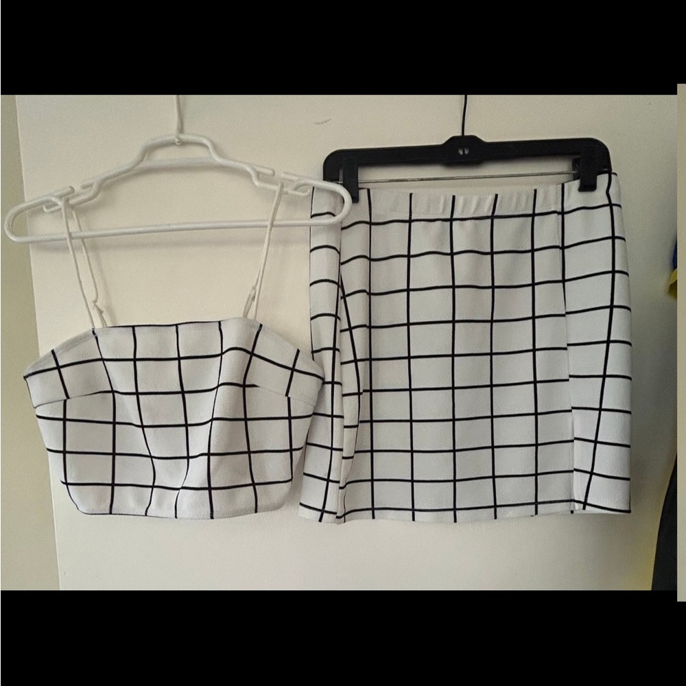 SHEIN white/black checkered mini skirt with crop top